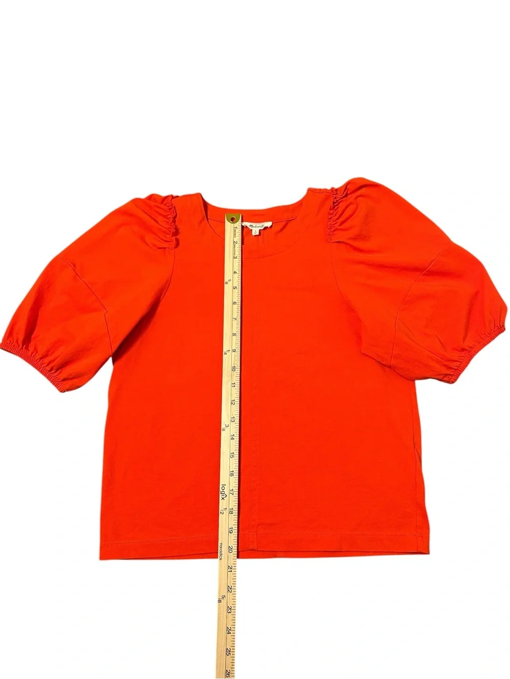 Madewell Puff Sleeve Tee Bright Flame Orange Top Size S 100% Cotton Jersey